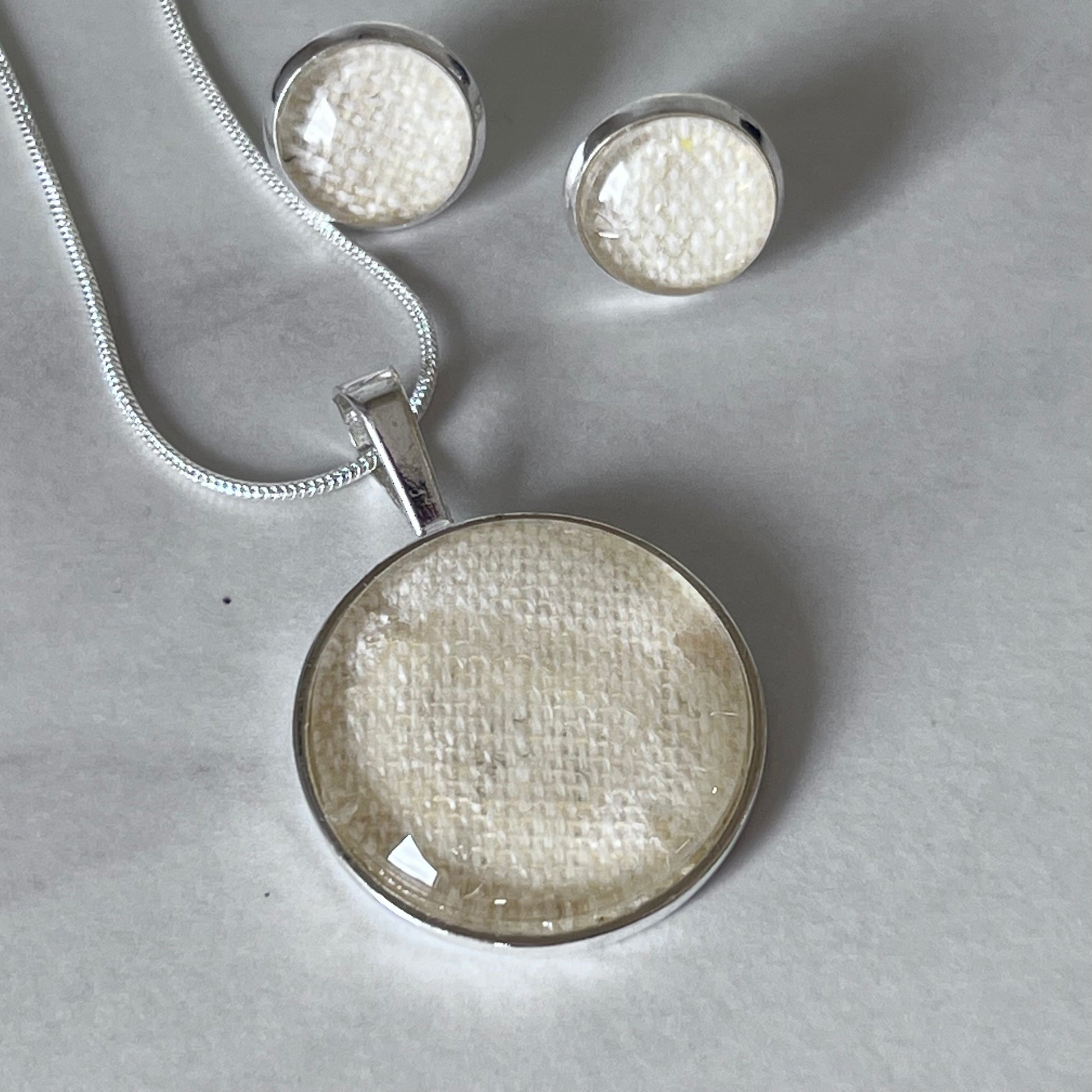 Linen 8th Anniversary Pendant & Earrings Jewellery Set Handmade-Pendant & Earrings-Handmadeanniversary-Handmade Anniversary