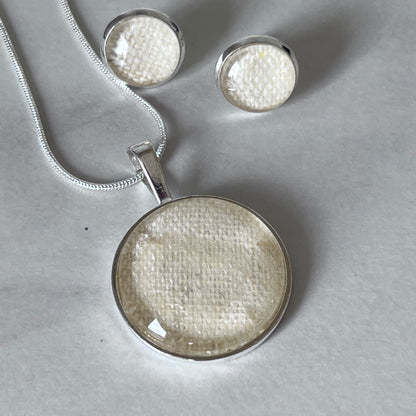 Linen 8th Anniversary Pendant & Earrings Jewellery Set Handmade-Pendant & Earrings-Handmadeanniversary-Handmade Anniversary