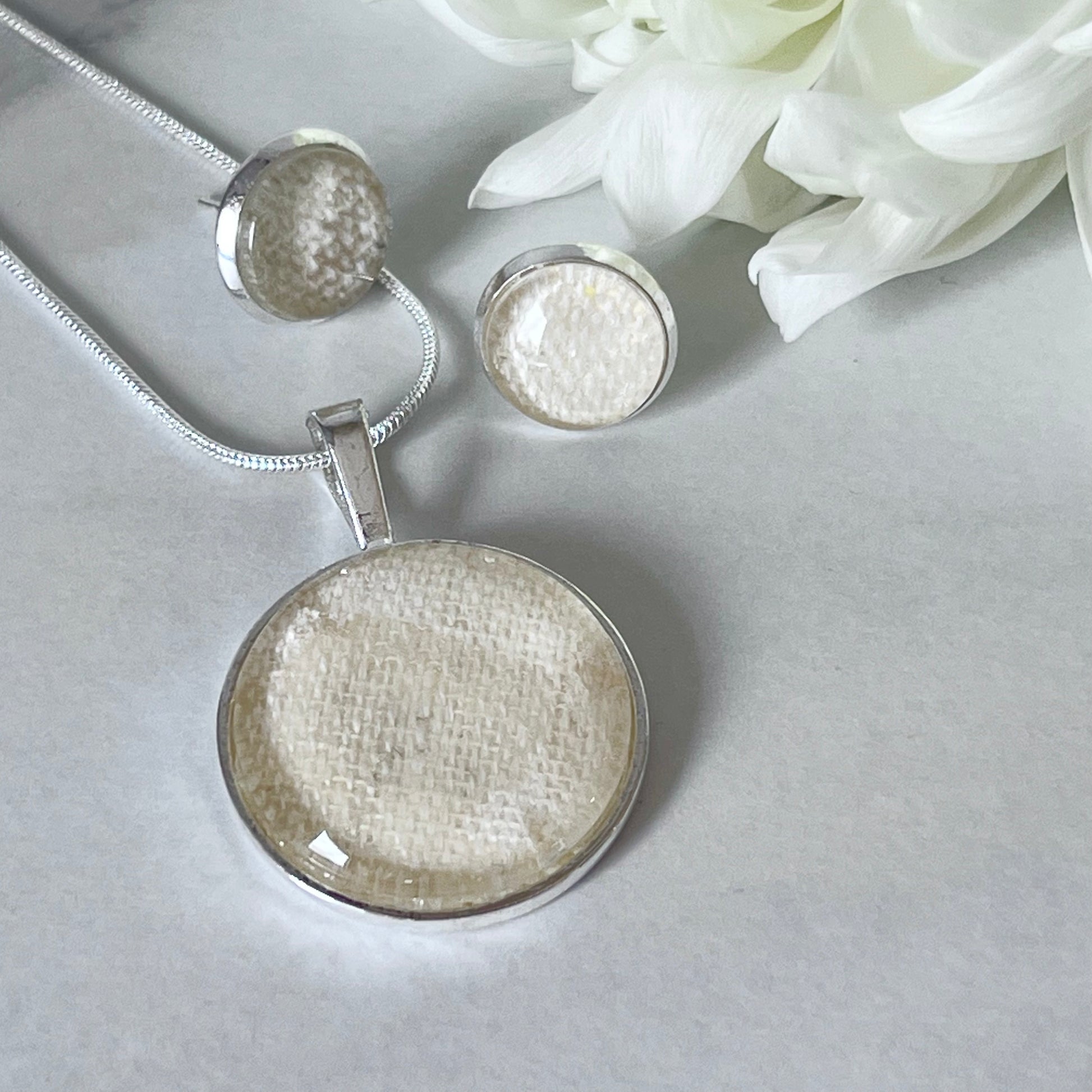 Linen 8th Anniversary Pendant & Earrings Jewellery Set Handmade-Pendant & Earrings-Handmadeanniversary-Handmade Anniversary