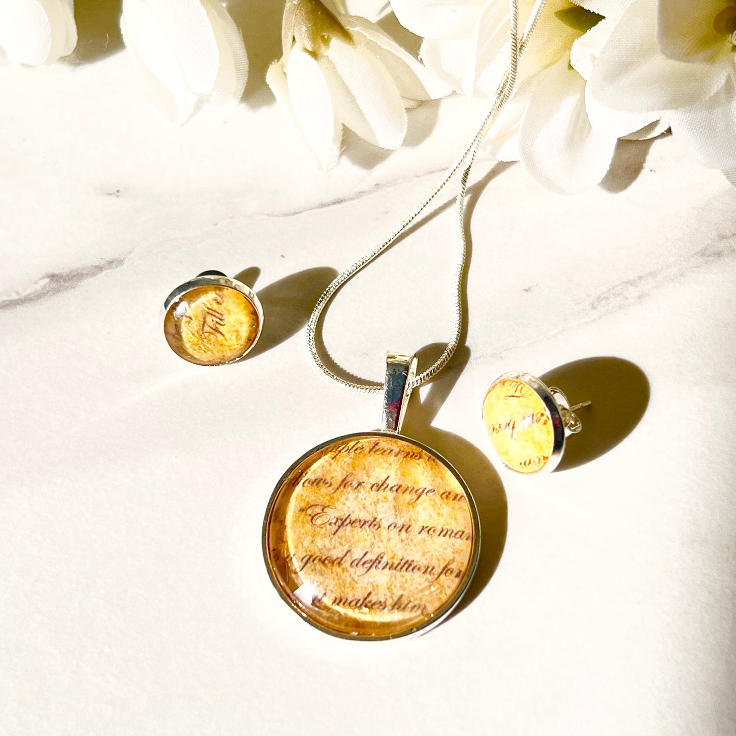 Paper 1st Anniversary Pendant & Earrings Jewellery Set Handmade-Pendant & Earrings-Handmadeanniversary-Handmade Anniversary