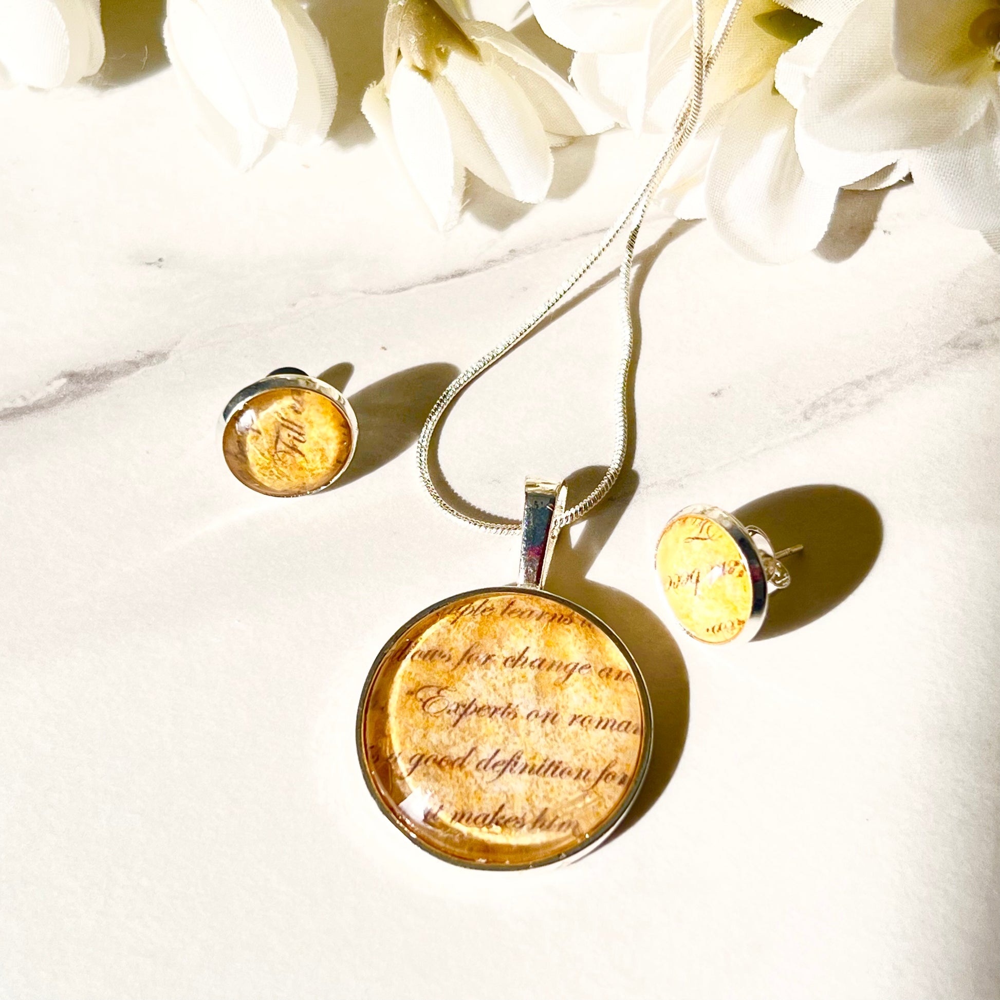 Paper 1st Anniversary Pendant & Earrings Jewellery Set Handmade-Pendant & Earrings-Handmadeanniversary-Handmade Anniversary