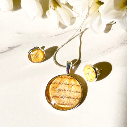 Paper 1st Anniversary Pendant & Earrings Jewellery Set Handmade-Pendant & Earrings-Handmadeanniversary-Handmade Anniversary