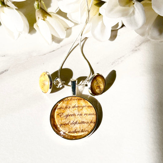 Paper 1st Anniversary Pendant & Earrings Jewellery Set Handmade-Pendant & Earrings-Handmadeanniversary-Handmade Anniversary