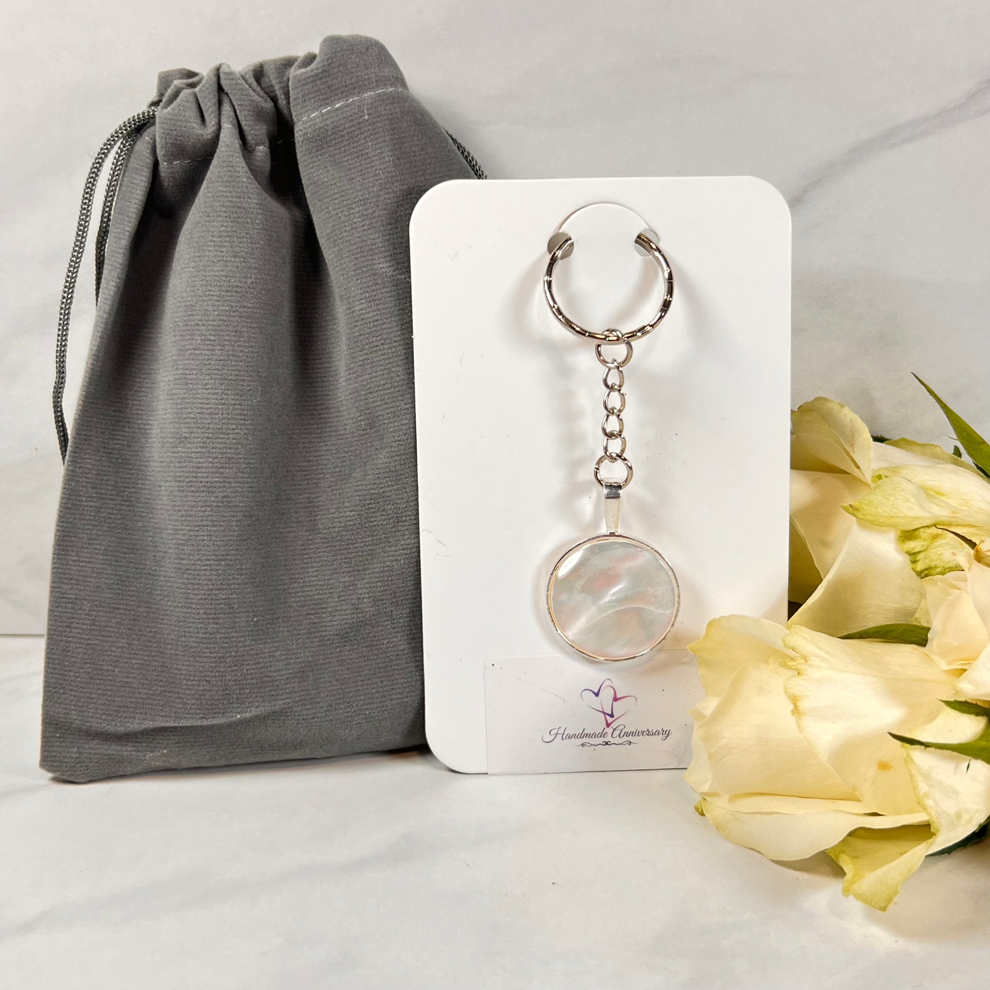 Pearl 30th Anniversary Keyring Key Chain Handmade-Keyring-Handmadeanniversary-Handmade Anniversary