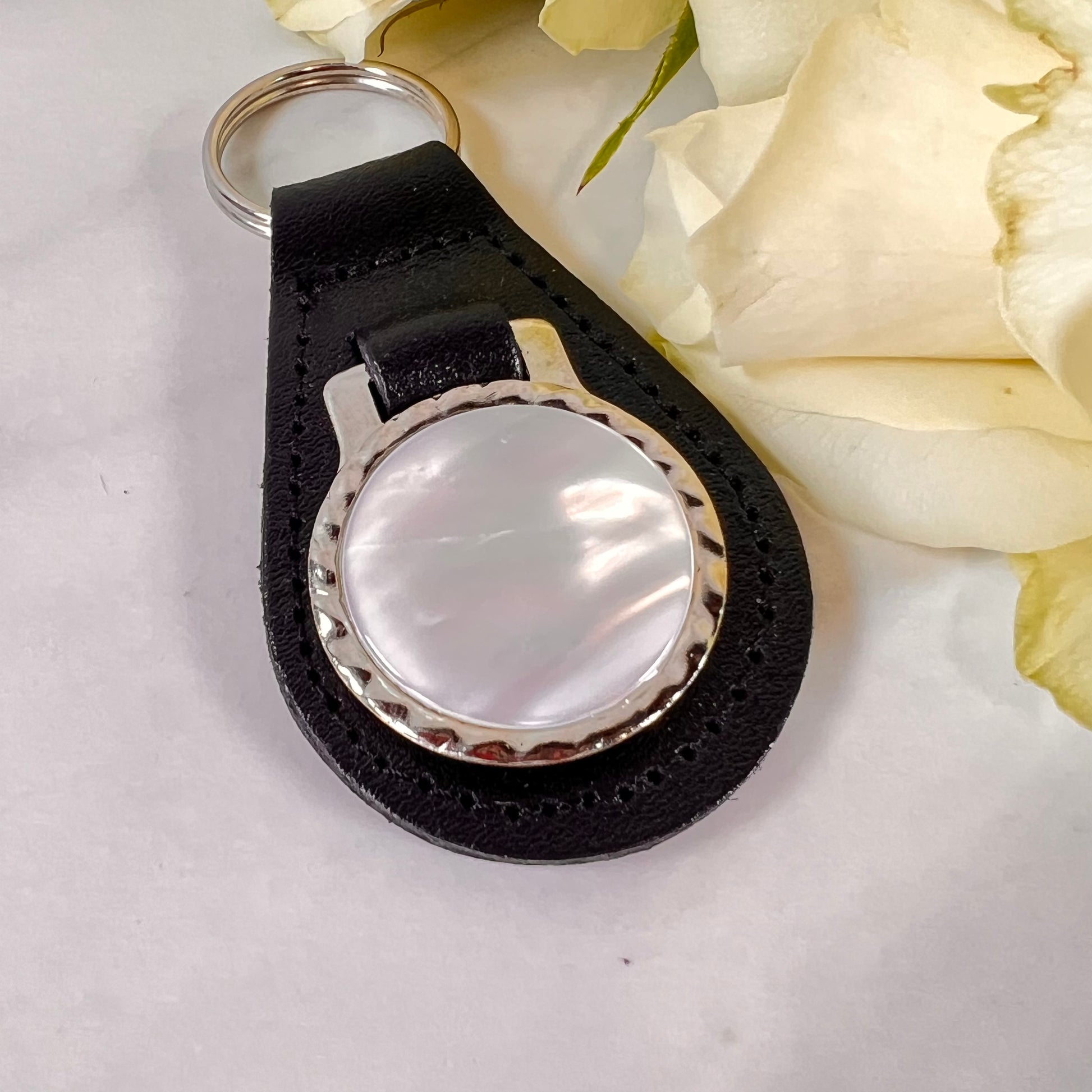 Pearl 30th Anniversary Leather Key Fob Handmade-Keyring-Handmadeanniversary-Handmade Anniversary
