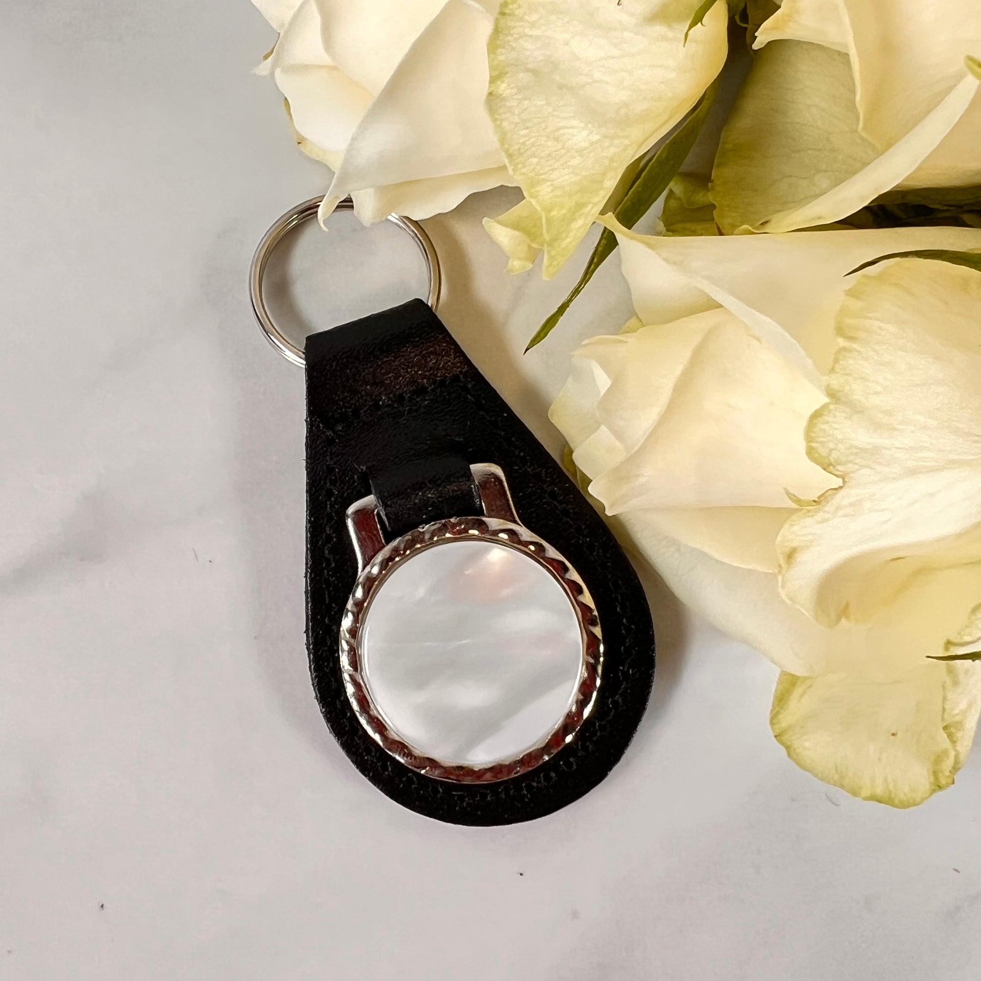 Pearl 30th Anniversary Leather Key Fob Handmade-Keyring-Handmadeanniversary-Handmade Anniversary