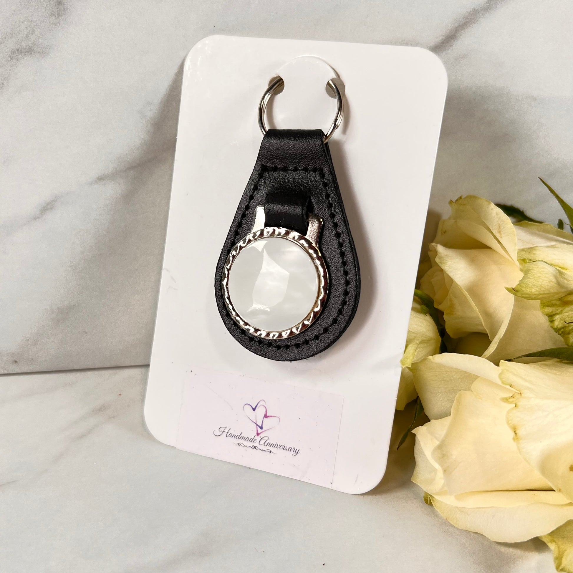 Pearl 30th Anniversary Leather Key Fob Handmade-Keyring-Handmadeanniversary-Handmade Anniversary