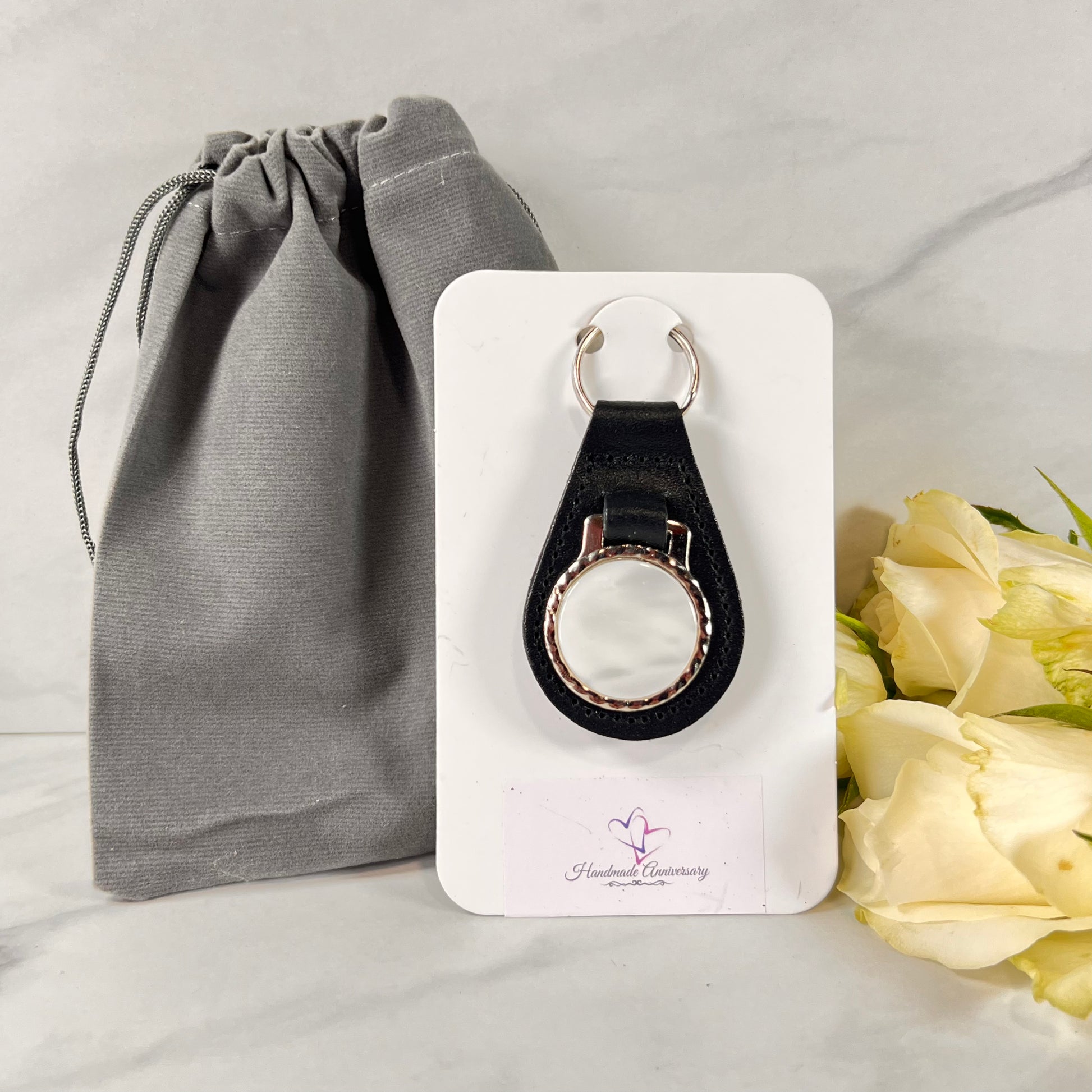 Pearl 30th Anniversary Leather Key Fob Handmade-Keyring-Handmadeanniversary-Handmade Anniversary