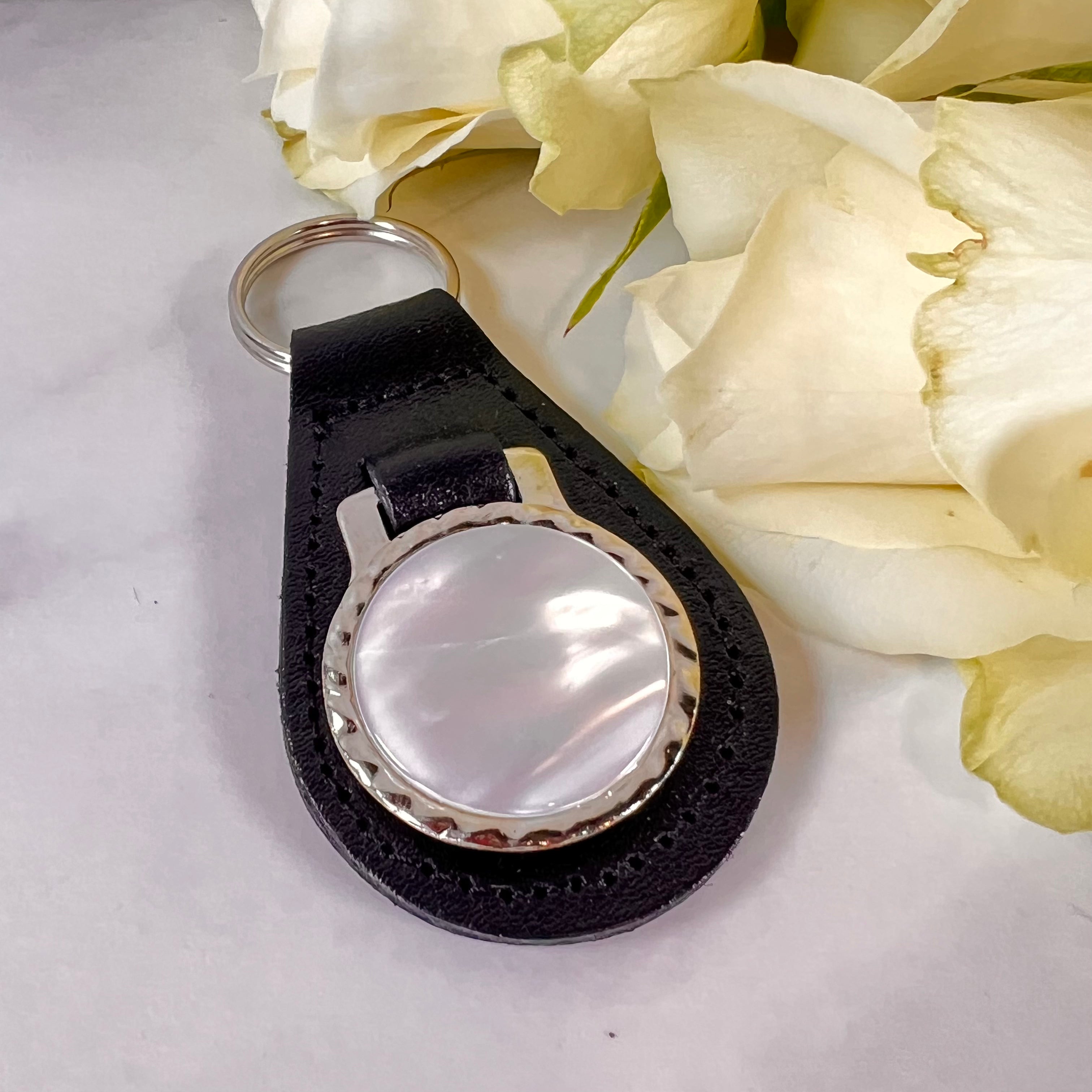 Pearl 30th Anniversary Leather Key Fob Handmade-Keyring-Handmadeanniversary-Handmade Anniversary