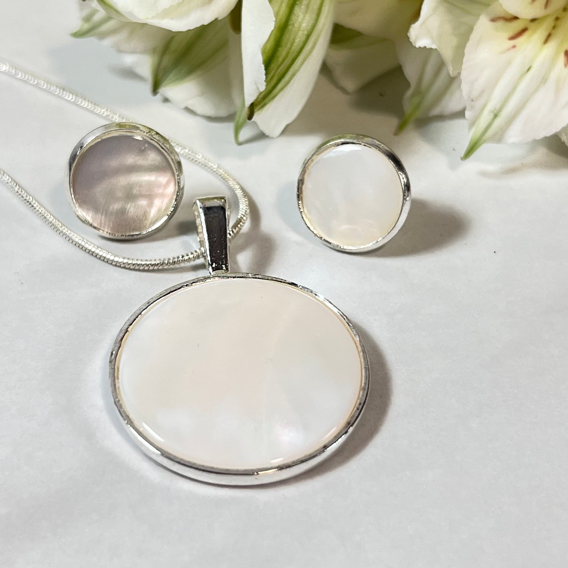 Pearl 30th Anniversary Pendant & Earrings Jewellery Set Handmade-Pendant & Earrings-Handmadeanniversary-Stud Earring-Handmade Anniversary
