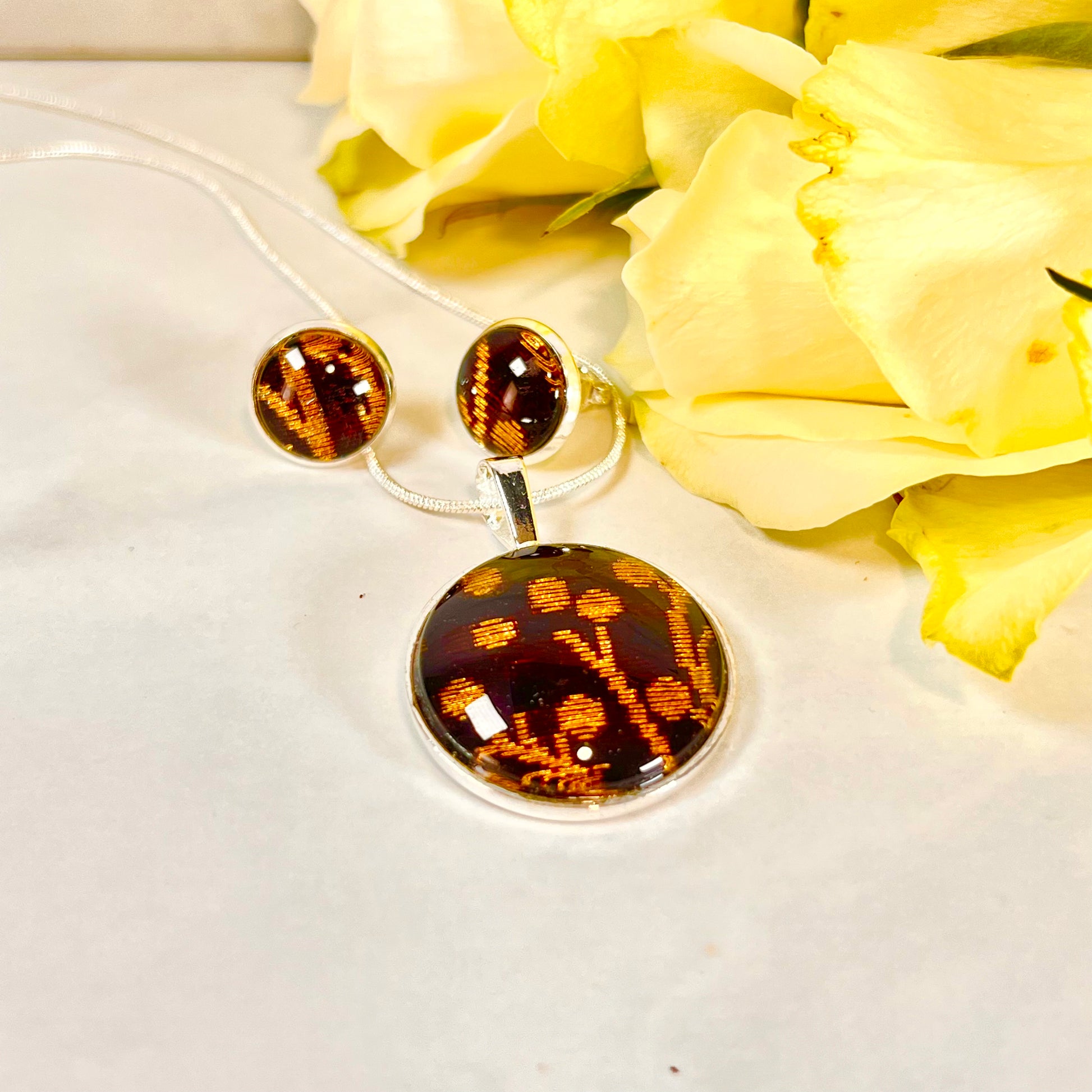 Silk 12th Anniversary Pendant & Earrings Jewellery Set Handmade-Pendant & Earrings-Handmadeanniversary-Handmade Anniversary
