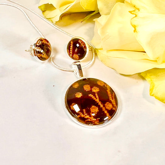 Silk 12th Anniversary Pendant & Earrings Jewellery Set Handmade-Pendant & Earrings-Handmadeanniversary-Handmade Anniversary