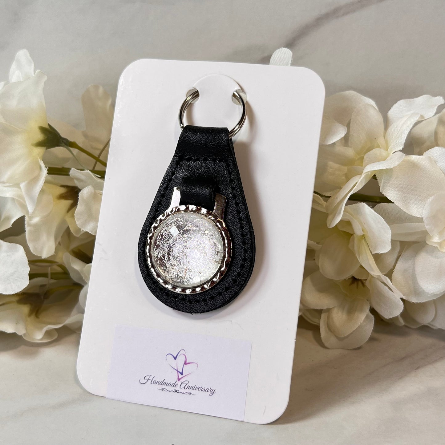 Silver 25th Anniversary Leather Key Fob Handmade-Keyring-Handmadeanniversary-Handmade Anniversary