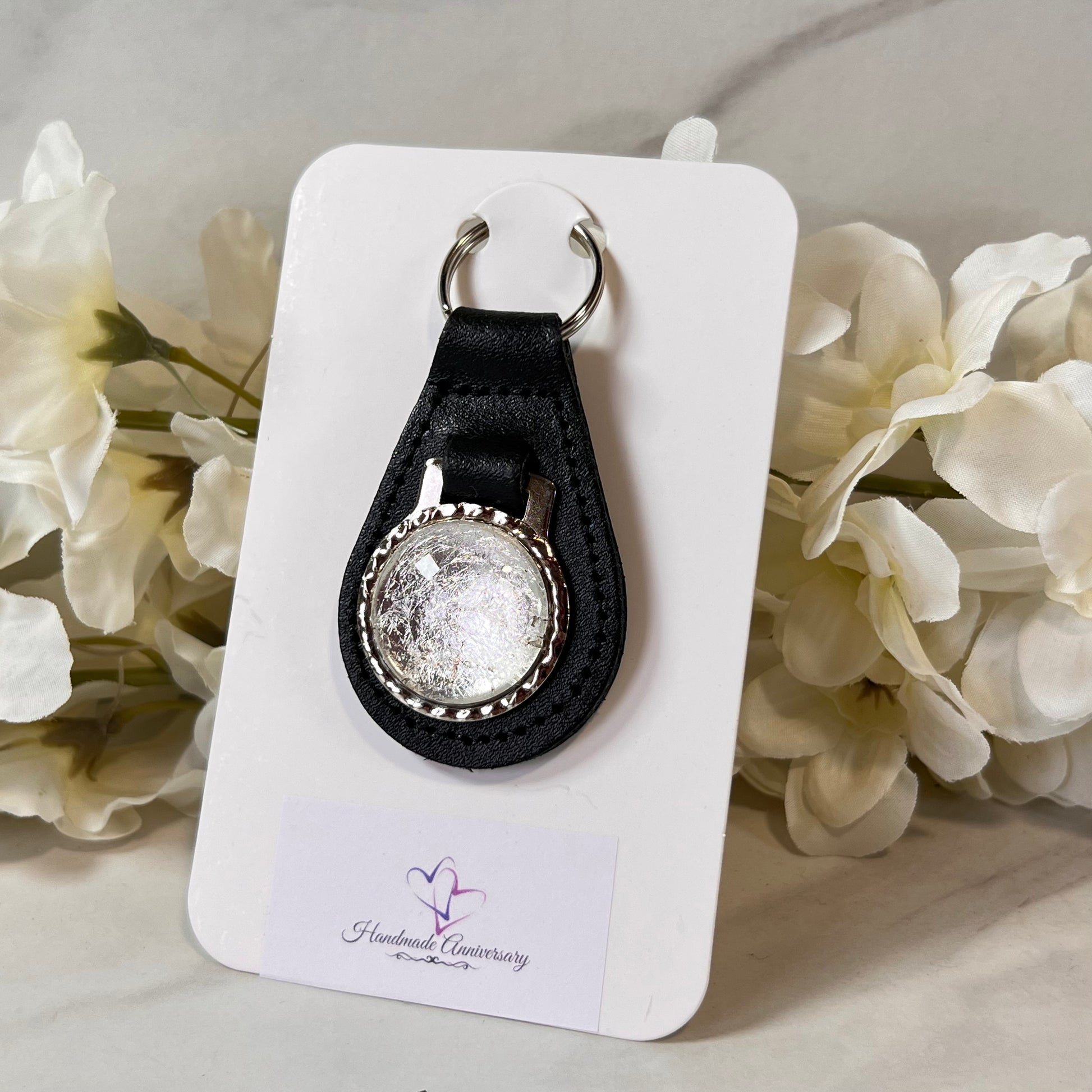 Silver 25th Anniversary Leather Key Fob Handmade-Keyring-Handmadeanniversary-Handmade Anniversary
