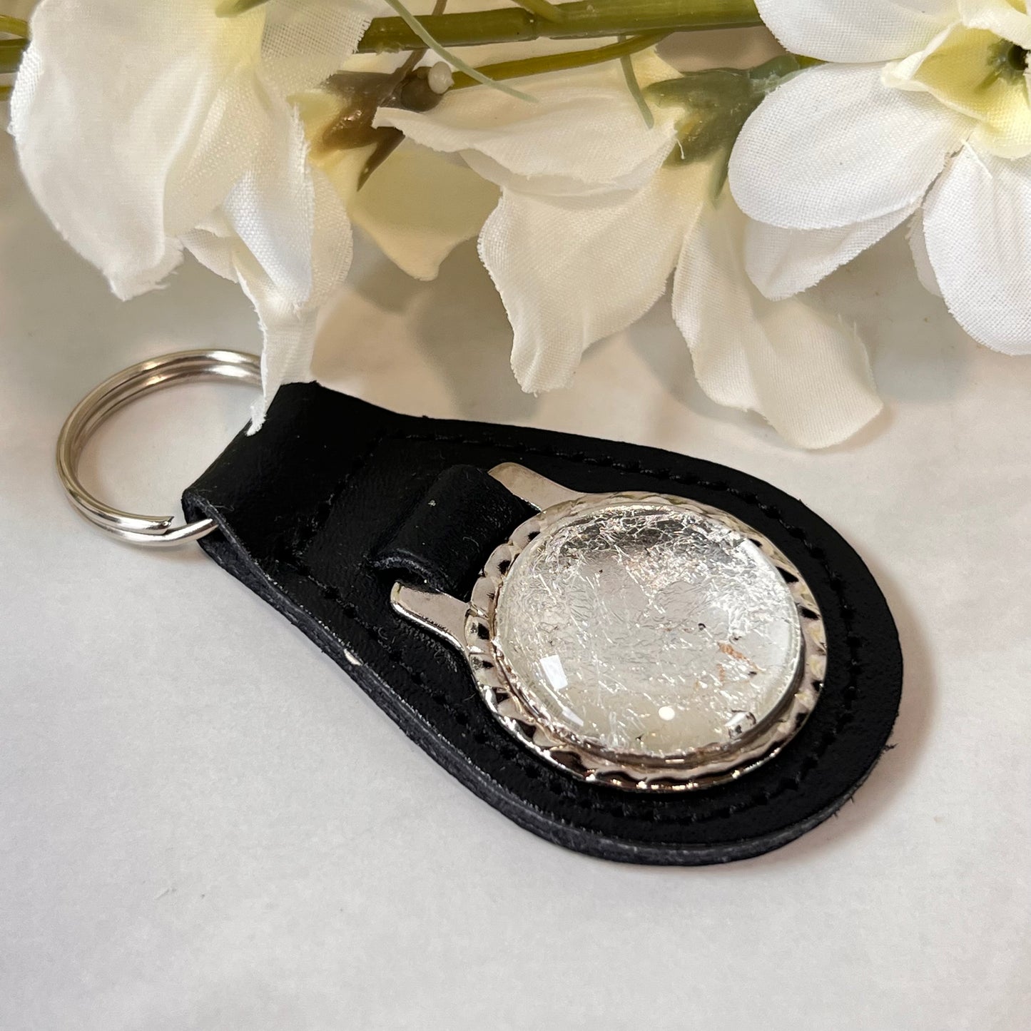 Silver 25th Anniversary Leather Key Fob Handmade-Keyring-Handmadeanniversary-Handmade Anniversary
