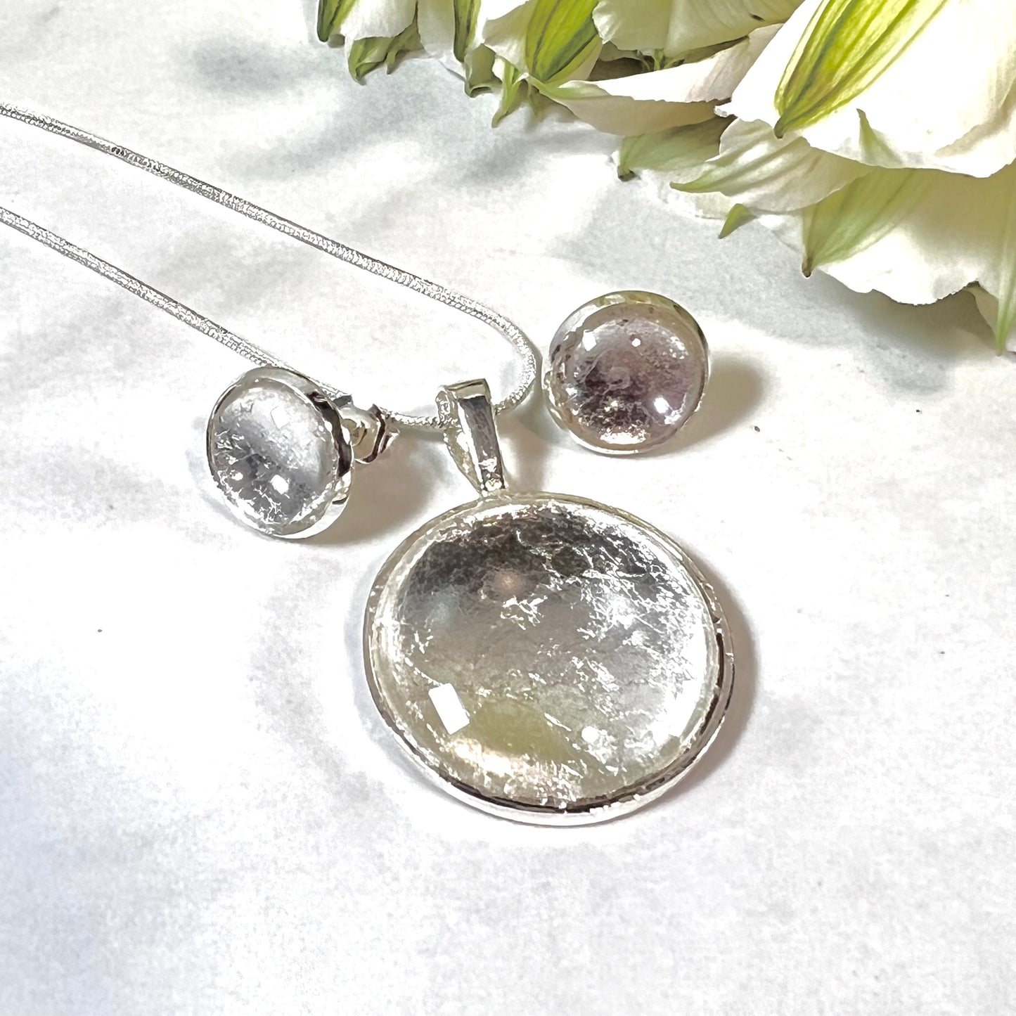 Silver 25th Anniversary Pendant & Earrings Jewellery Set Handmade-Pendant & Earrings-Handmadeanniversary-Handmade Anniversary
