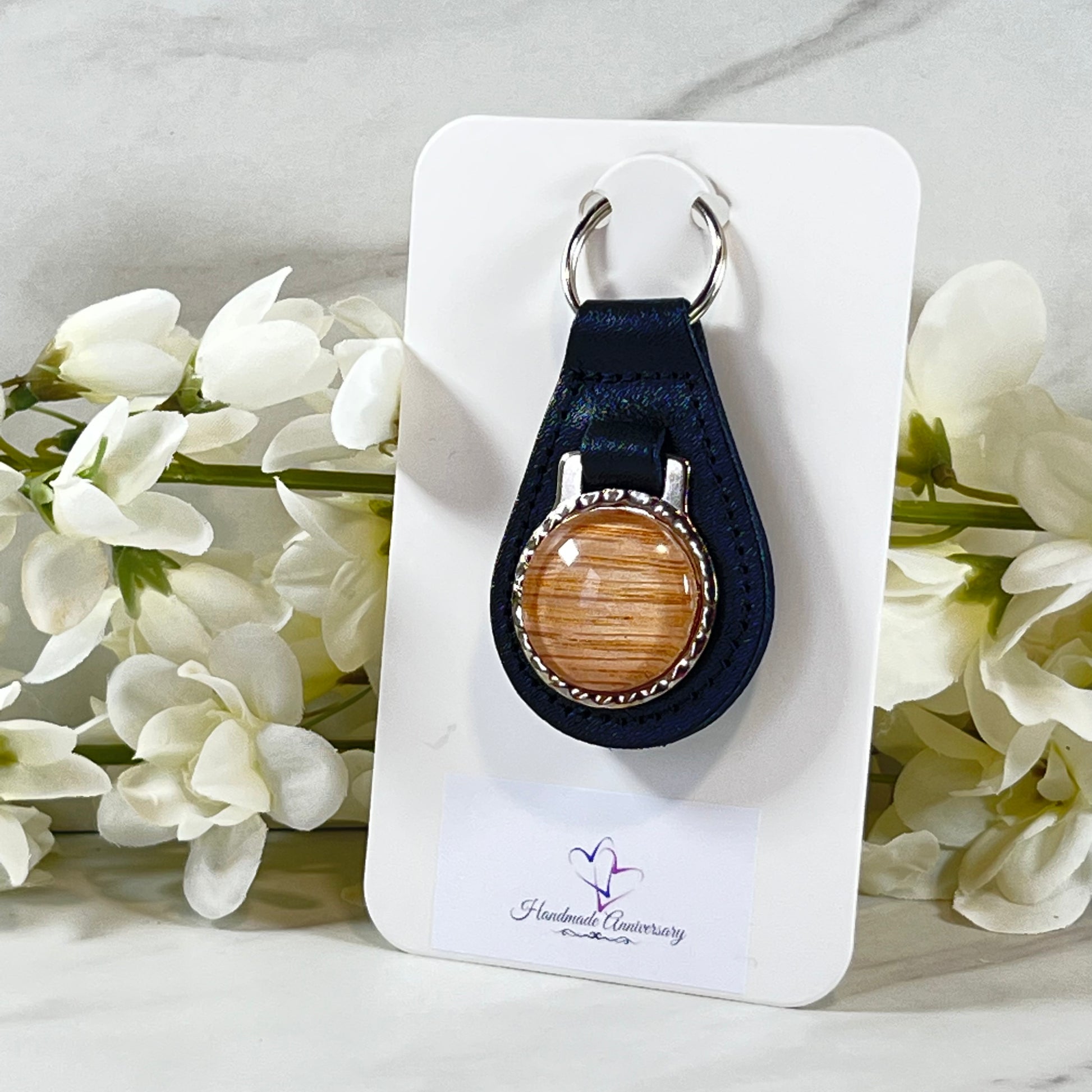Wood 5th Anniversary Leather Key Fob Handmade-Keyring-Handmadeanniversary-Handmade Anniversary
