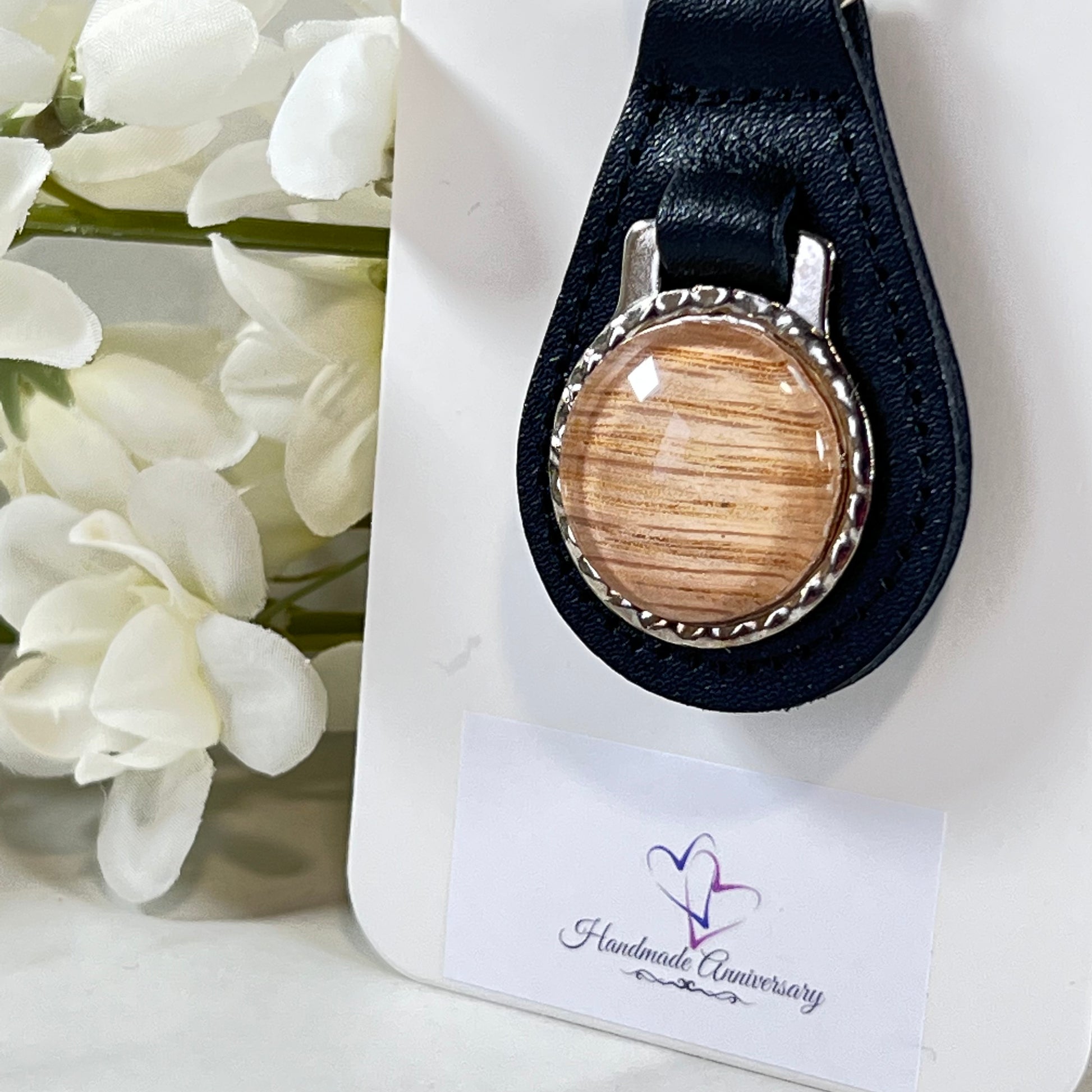 Wood 5th Anniversary Leather Key Fob Handmade-Keyring-Handmadeanniversary-Handmade Anniversary