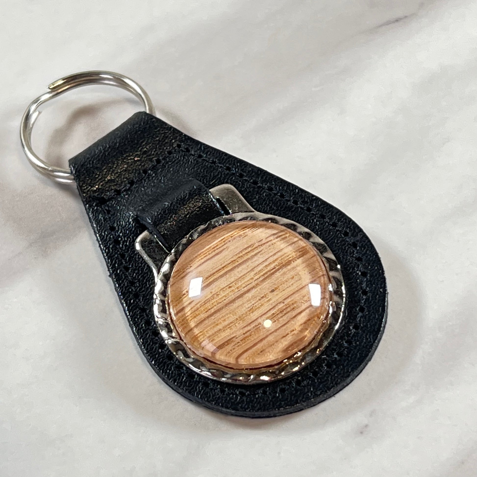 Wood 5th Anniversary Leather Key Fob Handmade-Keyring-Handmadeanniversary-Handmade Anniversary