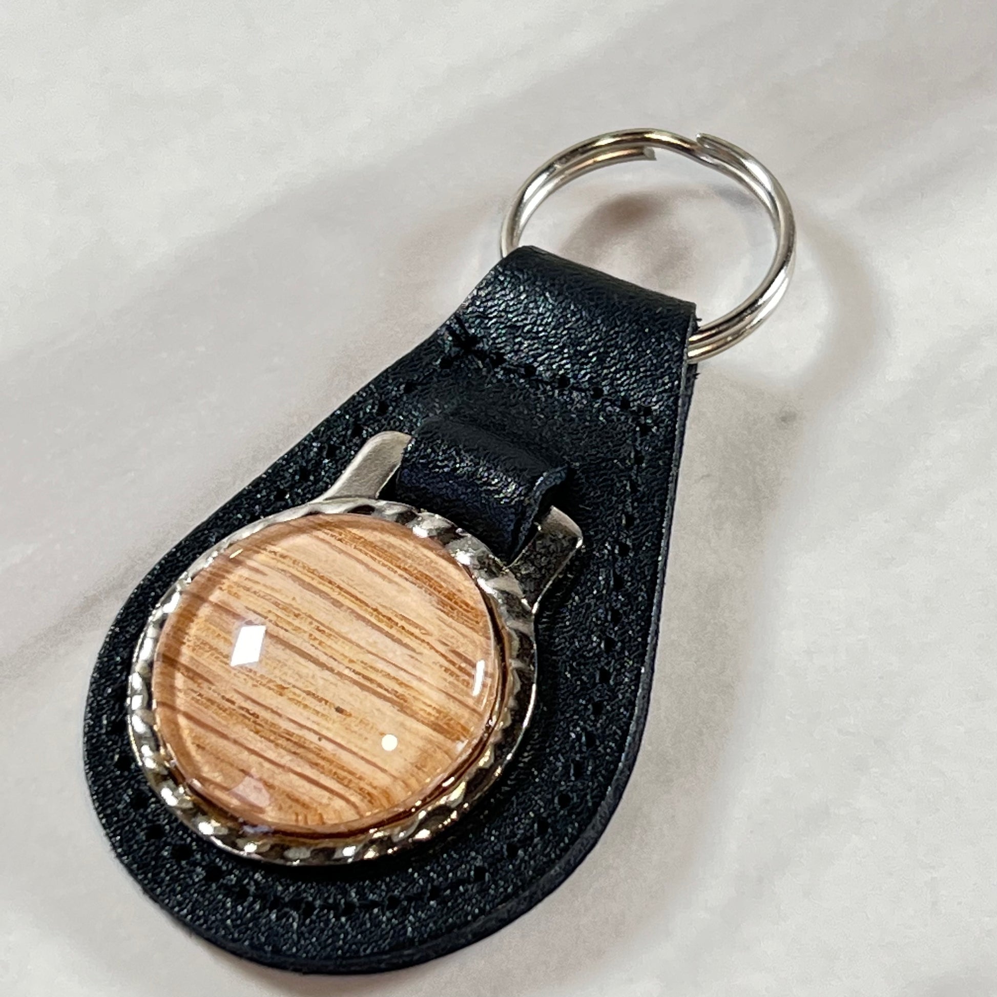 Wood 5th Anniversary Leather Key Fob Handmade-Keyring-Handmadeanniversary-Handmade Anniversary