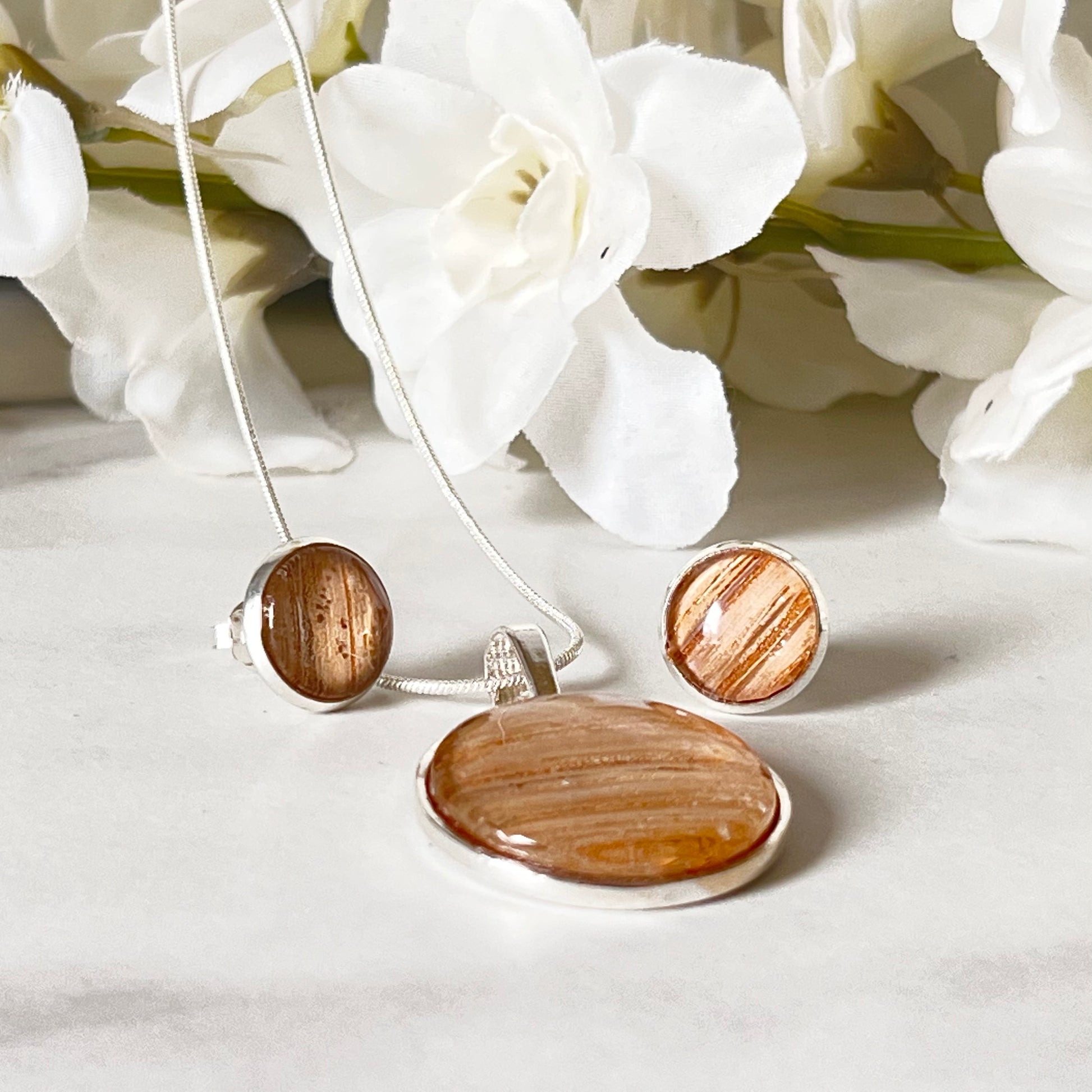 Wood 5th Anniversary Pendant & Earrings Jewellery Set Handmade-Pendant & Earrings-Handmadeanniversary-Handmade Anniversary