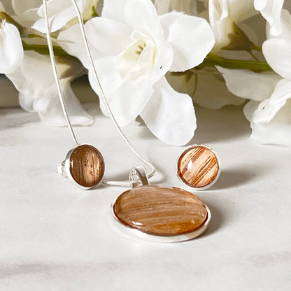 Wood 5th Anniversary Pendant & Earrings Jewellery Set Handmade-Pendant & Earrings-Handmadeanniversary-Handmade Anniversary