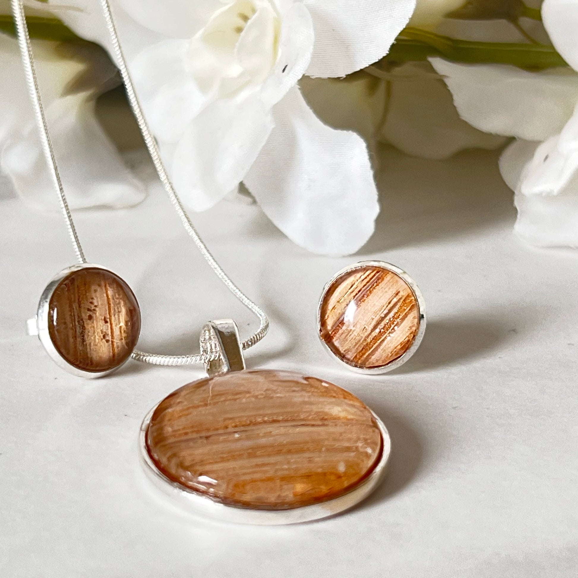 Wood 5th Anniversary Pendant & Earrings Jewellery Set Handmade-Pendant & Earrings-Handmadeanniversary-Handmade Anniversary