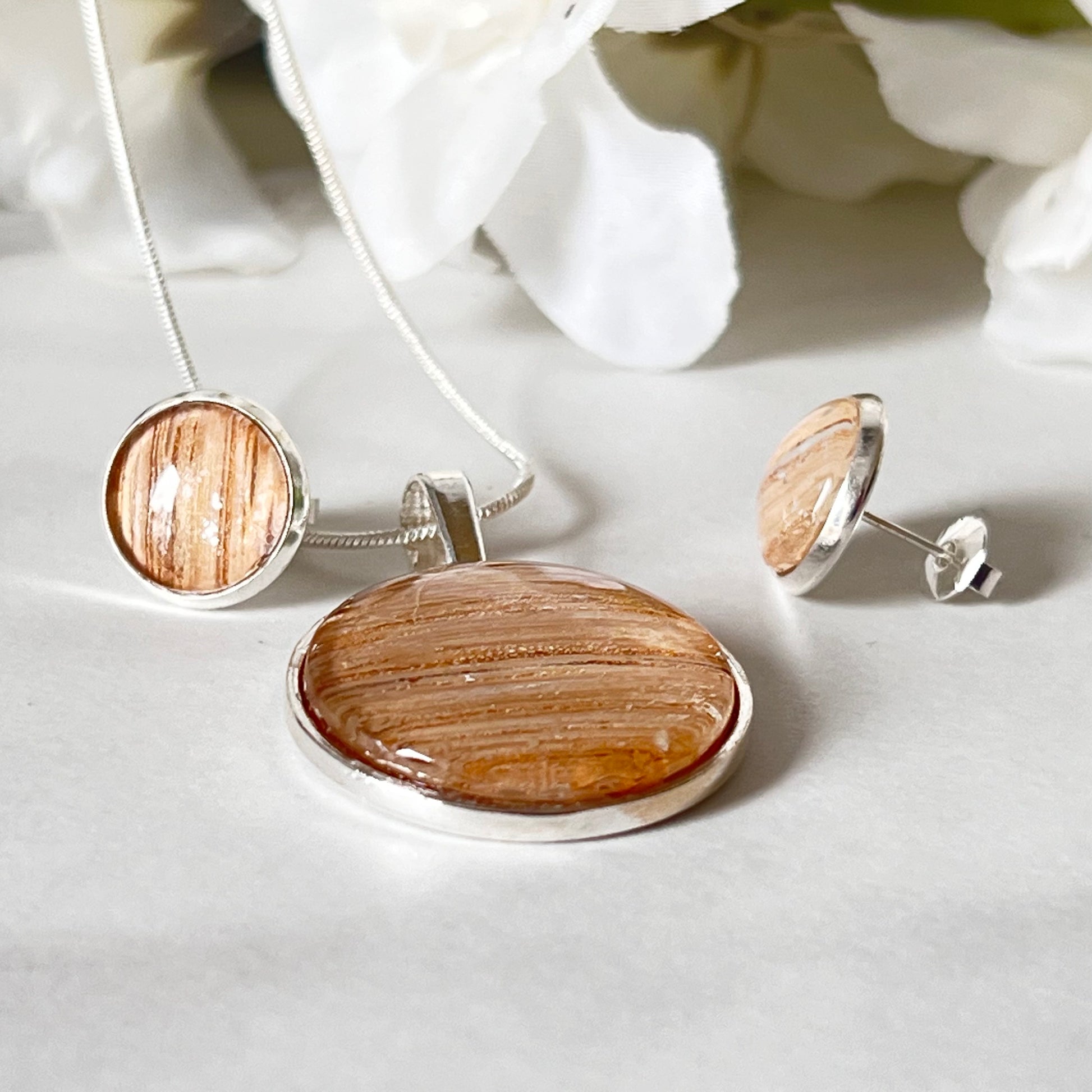 Wood 5th Anniversary Pendant & Earrings Jewellery Set Handmade-Pendant & Earrings-Handmadeanniversary-Handmade Anniversary