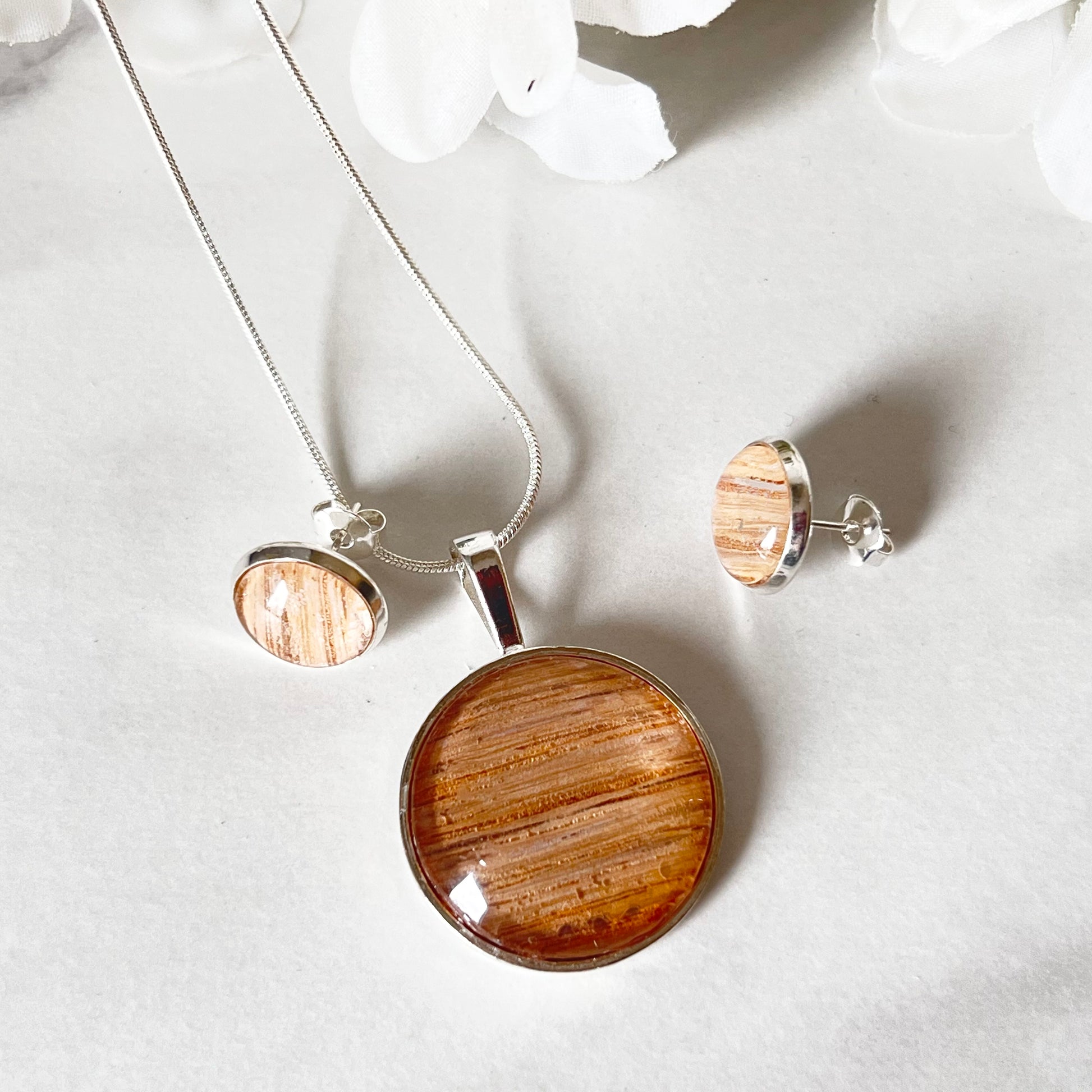 Wood 5th Anniversary Pendant & Earrings Jewellery Set Handmade-Pendant & Earrings-Handmadeanniversary-Handmade Anniversary
