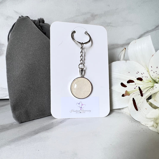 Linen 8th Anniversary Keyring Handmade